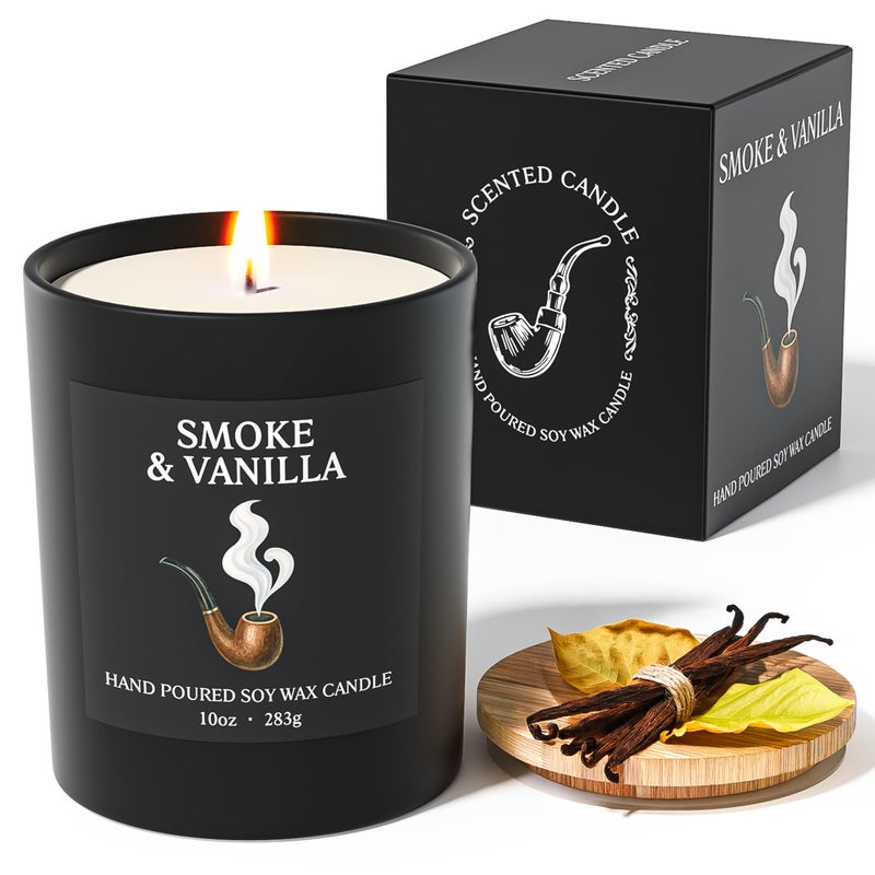 NORVENCE Candles for Men, 283g Smoke ï¼† Vanilla Candles with Bamboo Lid, Scented Candle Gifts for Men and Women, Hand-Poured Aromatherapy Candle for Relaxation, Meditation, Home Decor